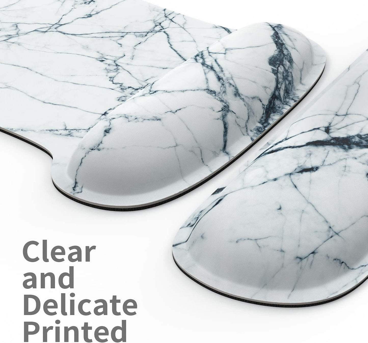 Wrist Rest Support Ergonomic Mouse Pad & Keyboard Set Memory Foam Non-Slip Rubber Base Cute Mouse Mat Coaster for Home,Computer,Office Easy Typing and Relieve Wrist Pain - White Marble