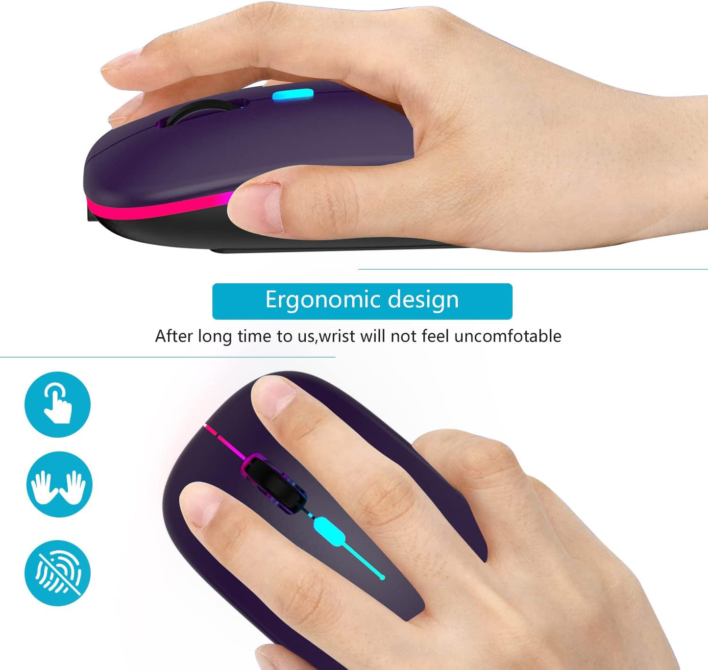 Wireless Mouse-Led Wireless Computer Mouse-Rechargeable Slim Silent Mouse-2.4G Portable Mouse-Optical Wireless Computer Mice-Tpye-C Mouse with USB Receiver-Wireless Mouse for Laptop-Notebook-Desktop
