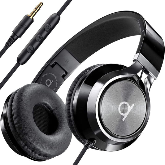 CL750 Wired Headphones with Microphone, On-Ear Head Phones with Mic, Black