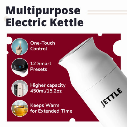 Electric Kettle 450Ml - Stainless Steel Temperature Control Bottle - Electric Tea Kettles Automatic Shut off for Coffee Milk Soup Water - White