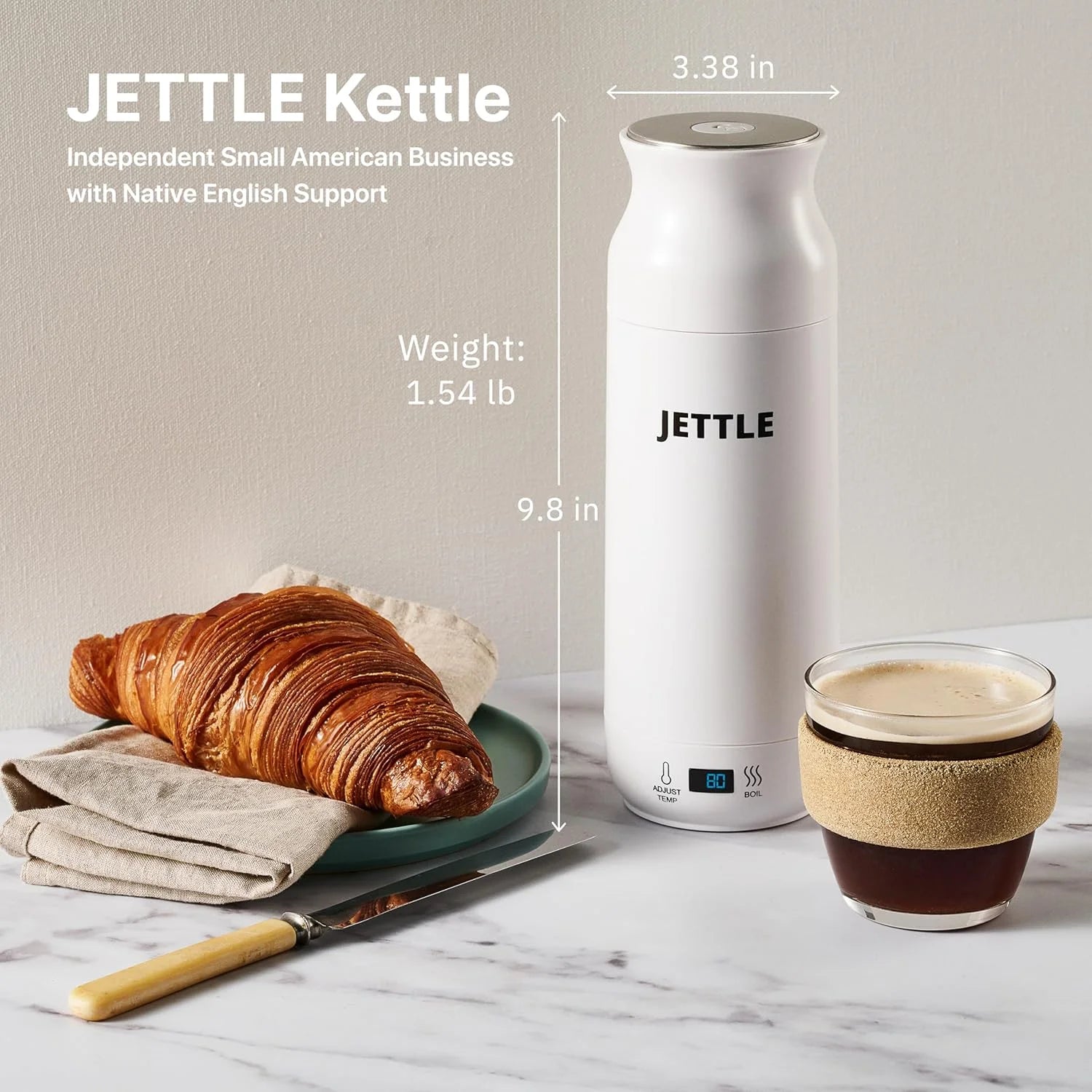Electric Kettle 450Ml - Stainless Steel Temperature Control Bottle - Electric Tea Kettles Automatic Shut off for Coffee Milk Soup Water - White