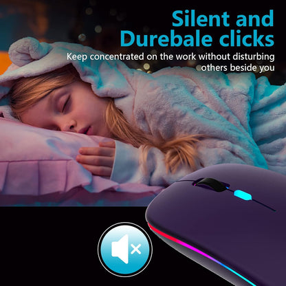 Wireless Mouse-Led Wireless Computer Mouse-Rechargeable Slim Silent Mouse-2.4G Portable Mouse-Optical Wireless Computer Mice-Tpye-C Mouse with USB Receiver-Wireless Mouse for Laptop-Notebook-Desktop