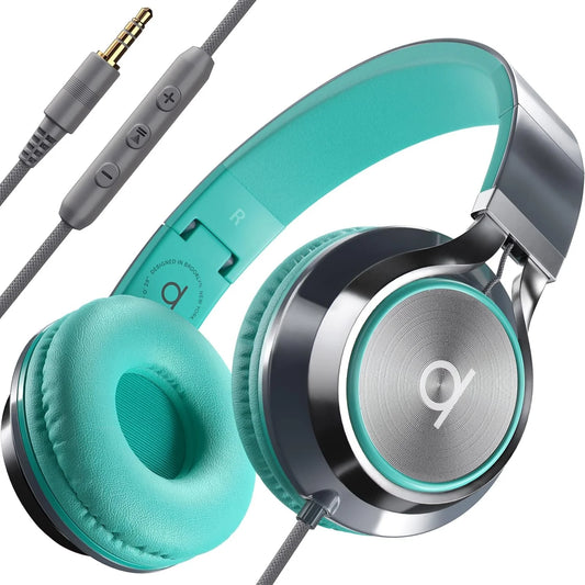 CL750 Wired Headphones with Microphone, On-Ear Head Phones with Mic, Turquoise