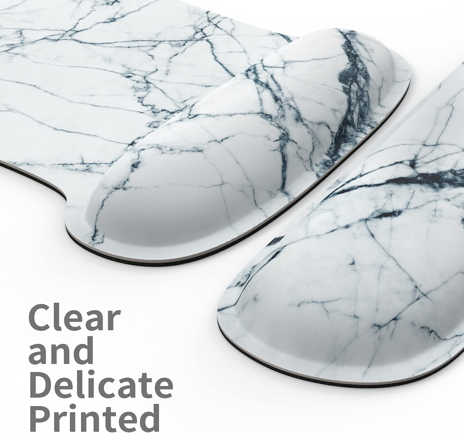 Wrist Rest Support Ergonomic Mouse Pad & Keyboard Set Memory Foam Non-Slip Rubber Base Cute Mouse Mat Coaster for Home,Computer,Office Easy Typing and Relieve Wrist Pain - White Marble