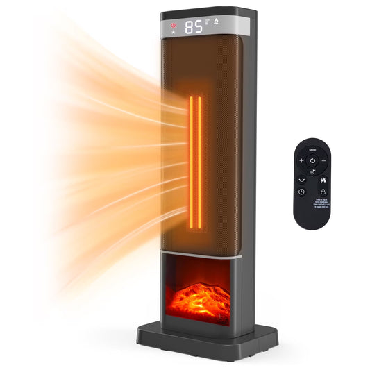 Portable Space Heater with Remote, Thermostat, Overheating Protection for Indoor Use, Black