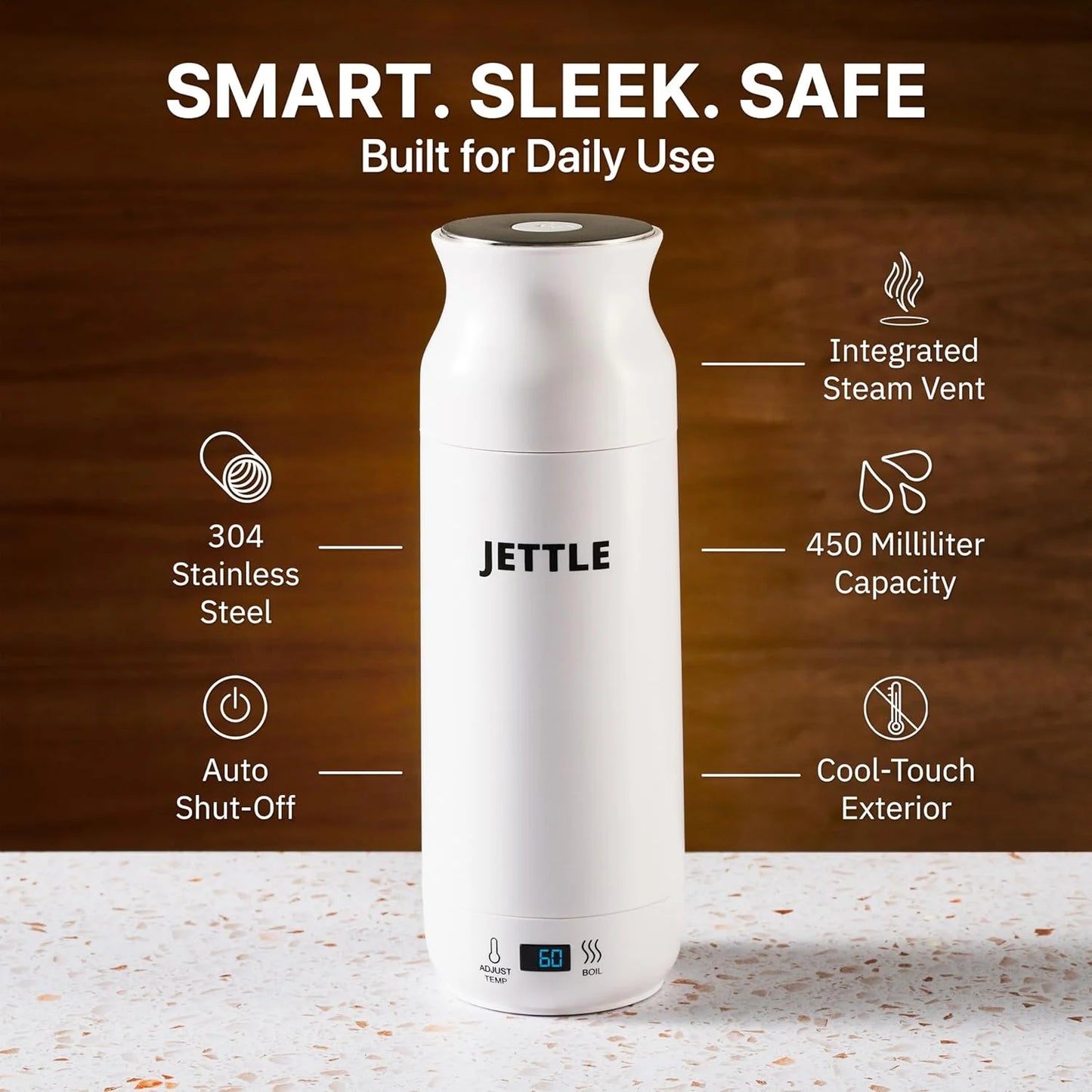 Electric Kettle 450Ml - Stainless Steel Temperature Control Bottle - Electric Tea Kettles Automatic Shut off for Coffee Milk Soup Water - White