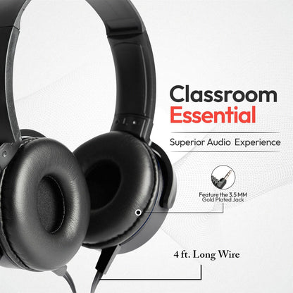 Bulk Headphones for Classroom, 24 Pack Durable School Wired Headphones for Students. Teacher Must Haves Supplies from Elementary to College (Black)