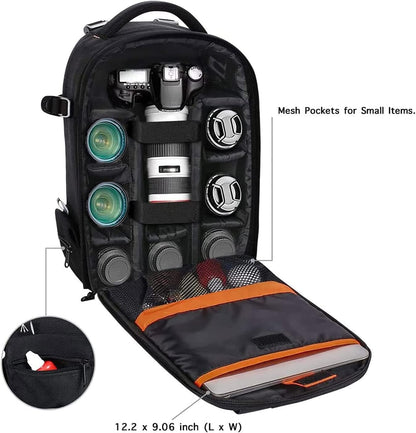 Camera Backpack,Dslr/Slr/Mirrorless Photography Backpack Buffer Padded Shockproof Camera Bag with Customized Modular Inserts&Tripod Holder Compatible with Canon,Nikon,Sony Etc, Black