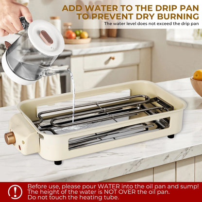 1500W Indoor Electric Smokeless Grill – Non-Stick Grill with 3 Mini Raclette Pans, Ideal for Grilling, Roasting & Frying, Easy to Clean (Beige)