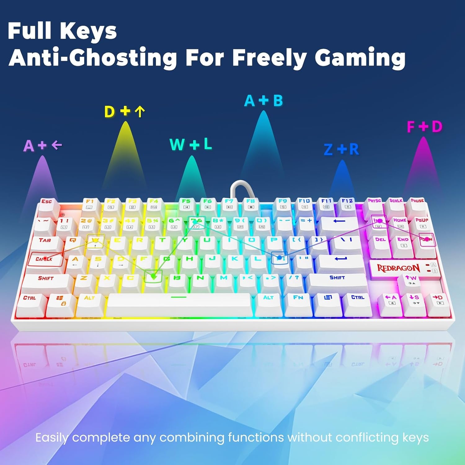 K552 Mechanical Gaming Keyboard 60% Compact 87 Key Kumara Wired Cherry MX Blue Switches Equivalent for Windows PC Gamers (RGB Backlit White)