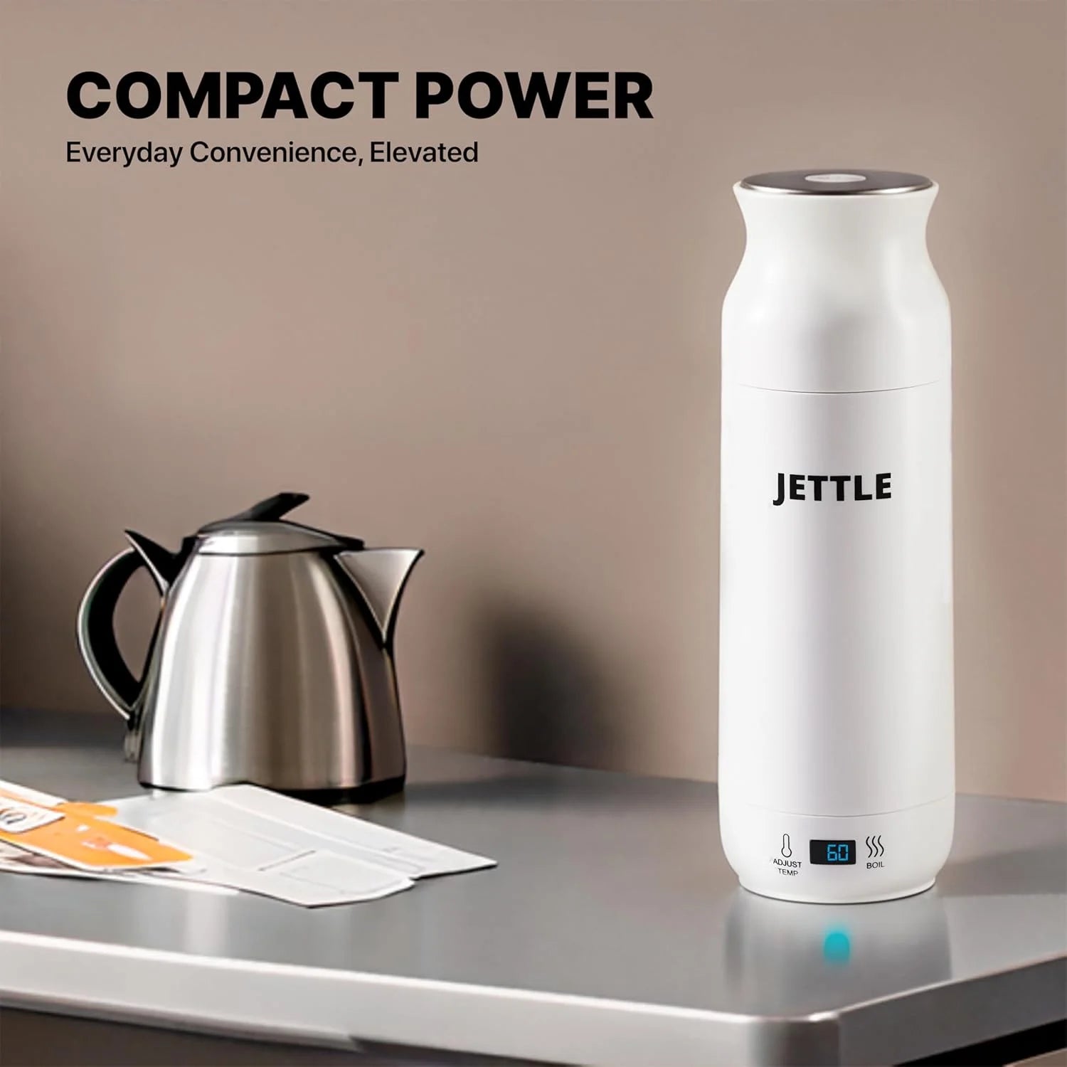 Electric Kettle 450Ml - Stainless Steel Temperature Control Bottle - Electric Tea Kettles Automatic Shut off for Coffee Milk Soup Water - White