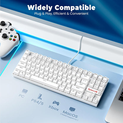 K552 Mechanical Gaming Keyboard 60% Compact 87 Key Kumara Wired Cherry MX Blue Switches Equivalent for Windows PC Gamers (RGB Backlit White)