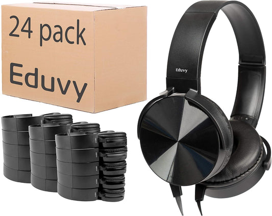 Bulk Headphones for Classroom, 24 Pack Durable School Wired Headphones for Students. Teacher Must Haves Supplies from Elementary to College (Black)