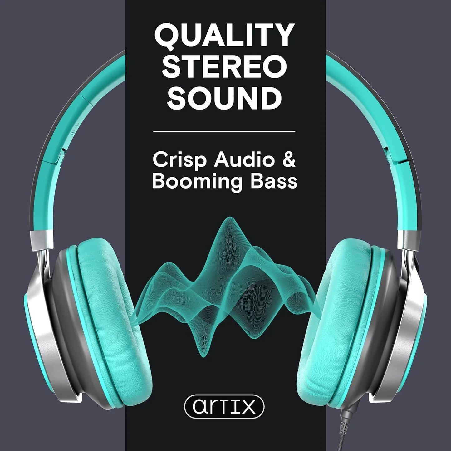 CL750 Wired Headphones with Microphone, On-Ear Head Phones with Mic, Turquoise