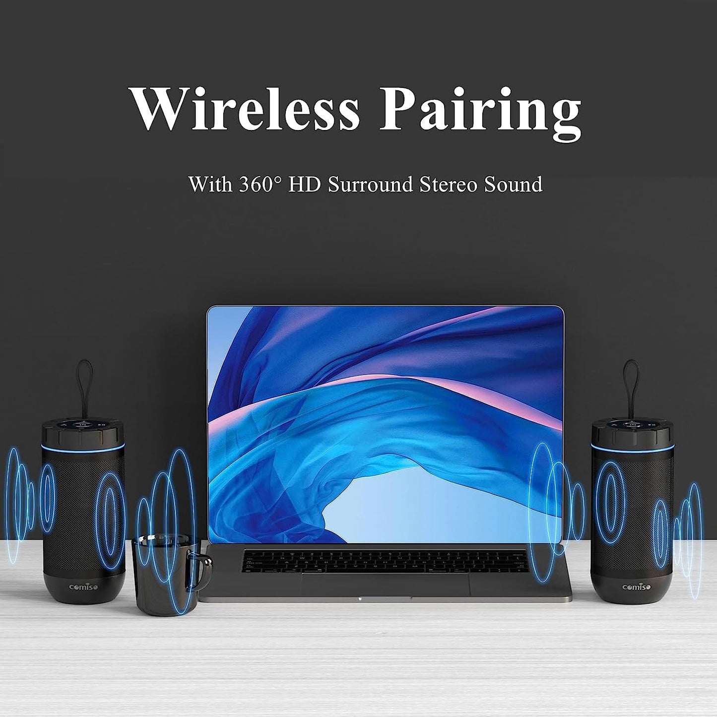 Bluetooth Speaker, IP65 Waterproof Portable Speaker with 360° HD Stereo Sound, Punchy Bass, TWS Pairing, 24H Playtime, Wireless Speakers for Home/Outdoor/Camping/Beach, Gifts for Unisex