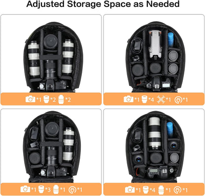 Camera Backpack,Dslr/Slr/Mirrorless Photography Backpack Buffer Padded Shockproof Camera Bag with Customized Modular Inserts&Tripod Holder Compatible with Canon,Nikon,Sony Etc, Black